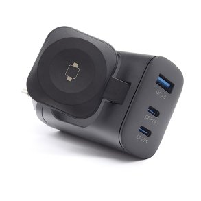 RealPower 450476 oplader til mobil enhed Str�mbank, SmartWatch, Tablet Sort Vekselstr�m Tr�dl�s opladning Hurtig opladning Indend�rs