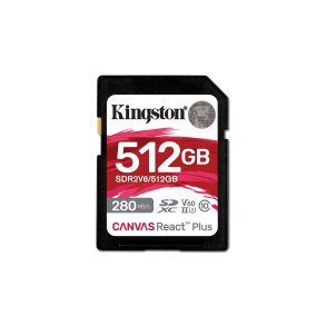Kingston Technology 512 GB Canvas React Plus SDXC UHS-II 280R/150W U3 V60 til fuld HD/4K