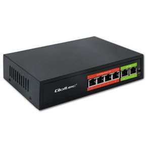 Qoltec 52289 HURTIG Ethernet PoE-SWITCH | 4x RJ45 PoE | 2x RJ45 Uplink | 65W | 10/100 Mb/s