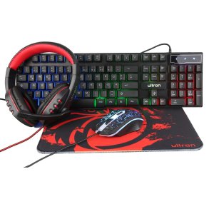 Ultron HAWK Gaming Set tastatur Mus inkluderet Spil QWERTZ Tysk Sort, R�d, Hvid