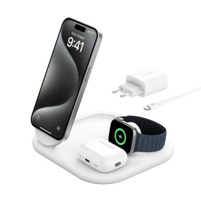 Belkin BoostCharge Hovedtelefoner, Smartphone, SmartWatch Hvid USB Trdls opladning Hurtig opladning Indendrs