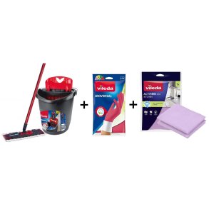 Vileda Ultramax Box fladmoppe med k�kkens�t | Universal-handsker, 1 par + Actifibre Pro k�kkenklud, 1 stk.