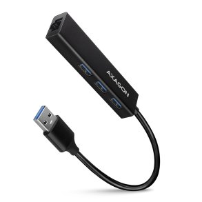 Axagon HMA-GL3A Multiport-Hub USB 3.0 Typ A Gbit-LAN 3x USB-A microSD Ledningsfrt USB 3.2 Gen 1 (3.1 Gen 1) Type-A Sort