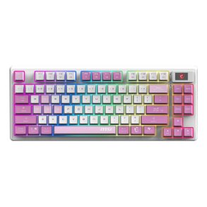 MSI FORGE GK600 TKL WIRELESS VIOLET tastatur Spil USB + Bluetooth QWERTY UK engelsk Lyserd, Violet, Hvid