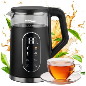 GreenBlue tr�dl�s elkedel, 1,7 l, vandbeholder i glas, letl�seligt display, temperaturvalg, 2200 W, GB670 B