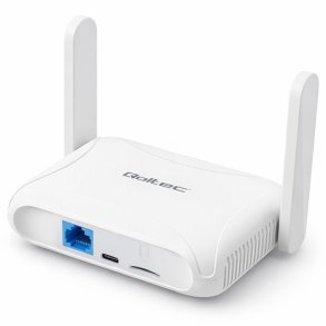 Qoltec 56980 Hjem og rejse 4G LTE-router med Wi-Fi 6 | AX300 | 2,4 GHz | Dobbelt antenne | USB-C | Micro SIM