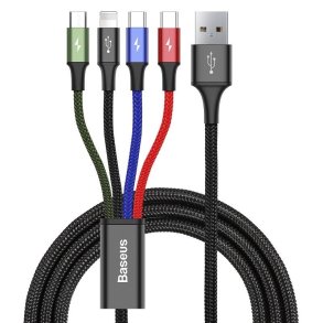 Kabel USB Baseus Fast 4in1 2xUSB-C / Lightning / Micro 3.5A 1.2m (sort)
