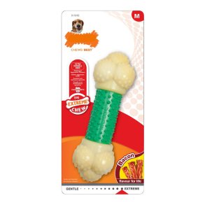 Hund Bidering Nylabone Extreme Chew Double Action Bacon Mint 2-i-1 Gummi Strrelse XL Nylon