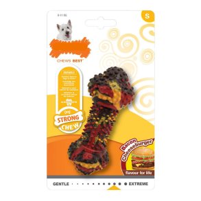 Hund Bidering Nylabone Strong Chew Bacon Ost Burger Gummi Strrelse S