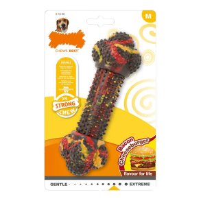 Hund Bidering Nylabone Strong Chew Bacon Ost Burger Gummi Strrelse M