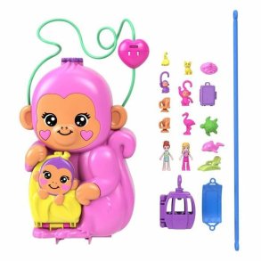 Babydukke med tilbehr Polly Pocket Mommy Monkey and Baby