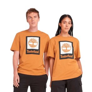 Kort�rmet T-shirt til M�nd Timberland Stack Logo Colored Short Sleeve Orange