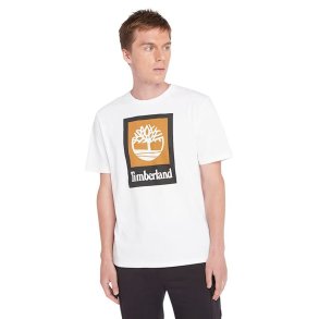Kort�rmet T-shirt til M�nd Timberland Stack Logo Colored Hvid