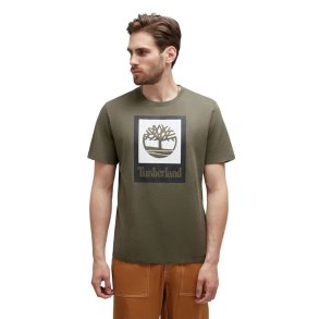 Kort�rmet T-shirt til M�nd Timberland Stack Logo Oliven