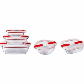 S�t med stabelbare hermetiske k�kkenbeholdere Pyrex Cook & Heat R�d Rektangul�r 5 Dele