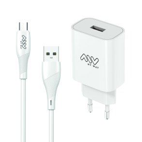 V�goplader + USB A til USB-C-kabel Myway Hvid 12 W