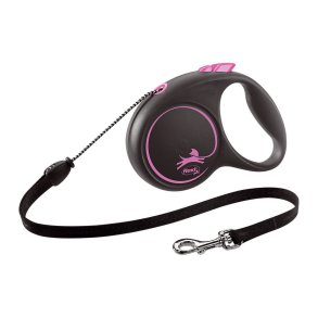 Hundebly Flexi BLACK DESIGN 5 m Pink Strrelse S