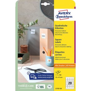 Selvklbende etiketter Avery Hvid 25 Ark 45 x 45 mm