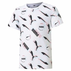 B�rne Kort�rmet T-shirt Puma AOP Hvid