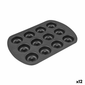 Bageform Quttin Sort Kulstofstl Donuts 26,5 x 18 x 2 cm (12 enheder)