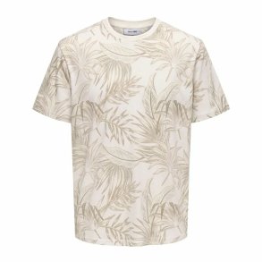 Kortrmet T-shirt til Mnd Only & Sons Onskash Reg Leaf Aop Beige