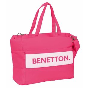 Taske med lomme til b�rbar computer Benetton Fuchsia Pink 54 x 31 x 17 cm