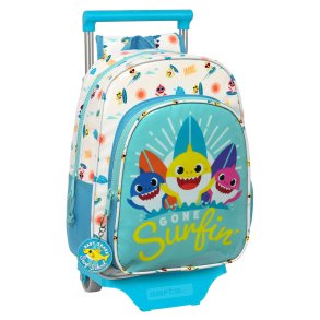 Skolerygsk med Hjul Baby Shark Surfing Bl Hvid 26 x 34 x 11 cm