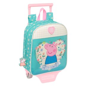 Skolerygsk med Hjul Peppa Pig Pretty flowers Gul Mint 22 x 27 x 10 cm