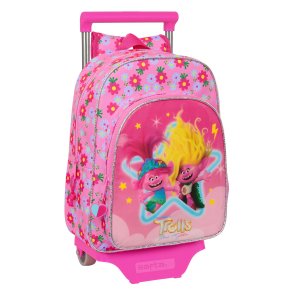 Skolerygsk med Hjul Trolls Pink 26 x 34 x 11 cm