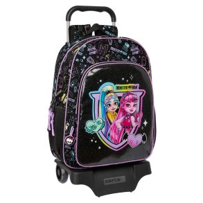 Skolerygsk med Hjul Monster High Sort 33 x 42 x 14 cm