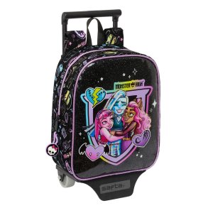 Skolerygsk med Hjul Monster High Sort 22 x 27 x 10 cm