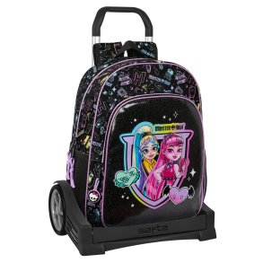 Skolerygsk med Hjul Monster High Sort 33 x 42 x 14 cm