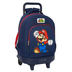 Skolerygsk med Hjul Super Mario World Marinebl 33 x 45 x 22 cm