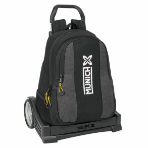 Skolerygsk med Hjul Munich Topo Sort 32 x 44 x 16 cm