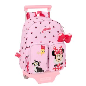 Skolerygsk med Hjul Minnie Mouse Naive Pink 28 x 34 x 10 cm