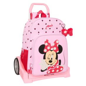 Skolerygsk med Hjul Minnie Mouse Naive Pink 33 x 42 x 14 cm