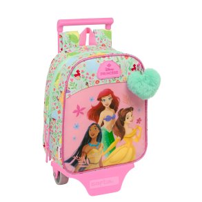 Skolerygsk med Hjul Disney Princess Bloom Grn Pink 22 x 27 x 10 cm