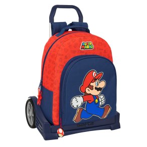 Skolerygsk med Hjul Super Mario Trick Rd Mrkebl 32 x 42 x 15 cm