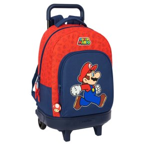Skolerygsk med Hjul Super Mario Trick Rd Mrkebl 33 x 45 x 22 cm