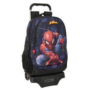 Skolerygs�k med Hjul Spider-Man Attack Sort 32 x 44 x 16 cm