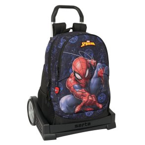 Skolerygs�k med Hjul Spider-Man Attack Sort 32 x 44 x 16 cm
