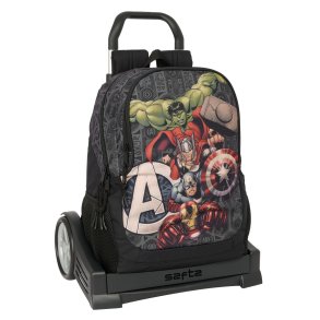 Skolerygsk med Hjul The Avengers Vendetta Sort 32 x 44 x 16 cm
