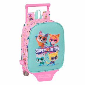 Skolerygsk med Hjul SuperKitties Pink Turkisbl 22 x 27 x 10 cm