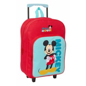Skolerygsk med Hjul Mickey Mouse Bl Rd 32 x 42 x 14 cm