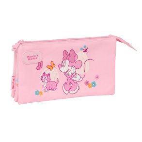 Tredobbelt bretaske Minnie Mouse Baby Pink 22 x 12 x 3 cm