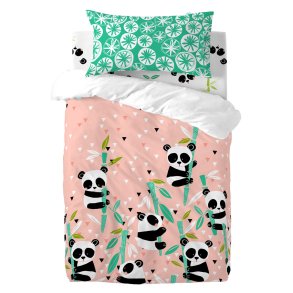 Dynebetrk st HappyFriday Moshi Moshi Panda Garden Pink Vugge til baby 2 Dele