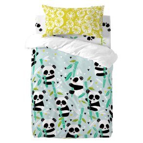 Dynebetrk st HappyFriday Moshi Moshi Panda Garden Blue Bl Vugge til baby 2 Dele