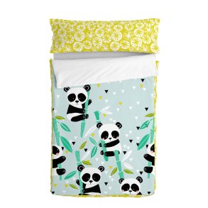 Vatteret sengetj med lynls HappyFriday Moshi Moshi Panda Garden Blue Bl 105 x 200 cm