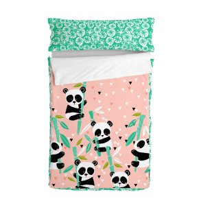 Vatteret sengetj med lynls HappyFriday Moshi Moshi Panda Garden Pink 105 x 200 cm
