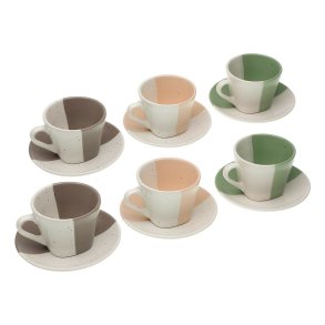 Set med kopper og underkopper Versa Clara Keramik 9 x 6,5 x 9 cm